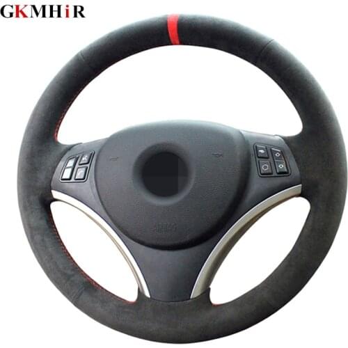 GKMHiR Black Steering Wheel Cover DIY Hand-Stitched Suede Steering Wheel Cover for BMW E90 325i 330i 335i Interior accessories