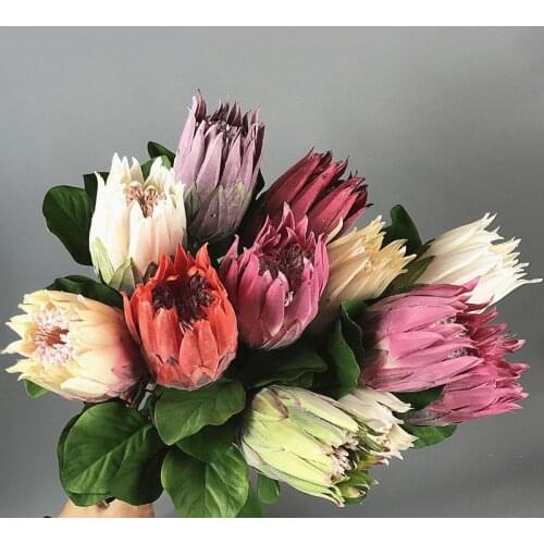 Emperor Flower Artificial Africa Protea Cynaroides Silk King Flowers Branches Fake Flores White Big Red for Home Decoration 67cm