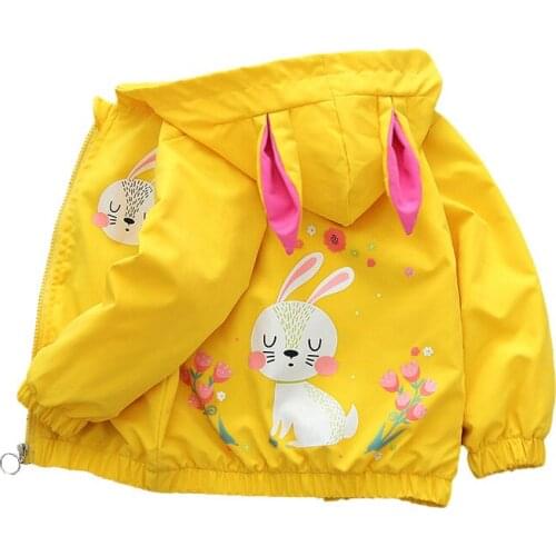 Spring Summer Autumn Girls Clothes Cute Rabbit Hooded Thin Jacket Baby Kids Coat Hooded Children Coat Two Color Children Clothes
