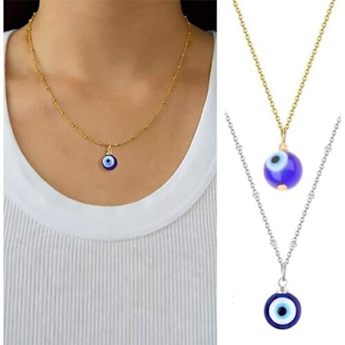 E56A Lucky Blue Eye Necklace Evil Eye Pendant Necklace Turkish Evil Eye for Protection and Blessing for Men Women