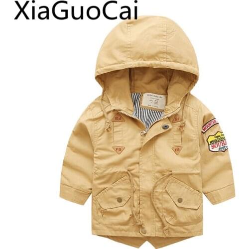 European and American Childrens Coats, A Small Boys Zipper Jackets, Striped Embroidery, Long Boys Windbreaker Jackets