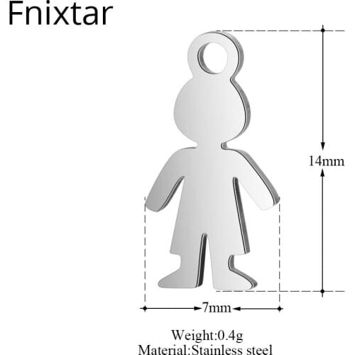 Fnixtar 50pcs/lot Lovely Stainless Steel Boy Mini Charms Pendants For Women Jewelry Bracelet 7*14mm DIY Handmade Charm Wholesale
