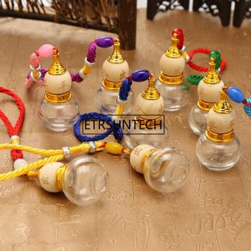 Gourd Shape Empty Glass Bottle Car Air Perfume Bottle For Essential Oil Diffuser Decoration Pendant Bottle F1567