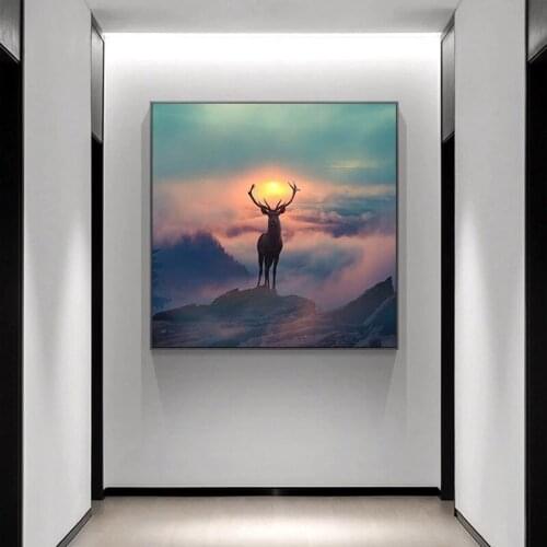 Canvas Painting Nordic Style Forest Elf Deer Animal Landscape Posters and Prints Wall Art Picture for Living Room Home Decor
