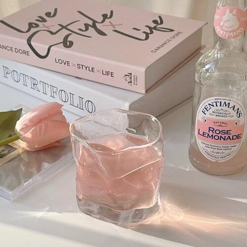 300ml Japanese Style Creative Wine Glass Irregular Crystal Water Coffee Juice Whiskey Glass Gold Edge Folds Chivas Brandy Cup