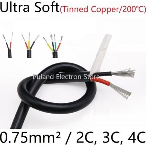 Square 0.75mm Ultra Soft Sheath Wire 2 3 4Core Silicone Rubber Cable Insulated Flexible Copper High Temperature Power Line Black