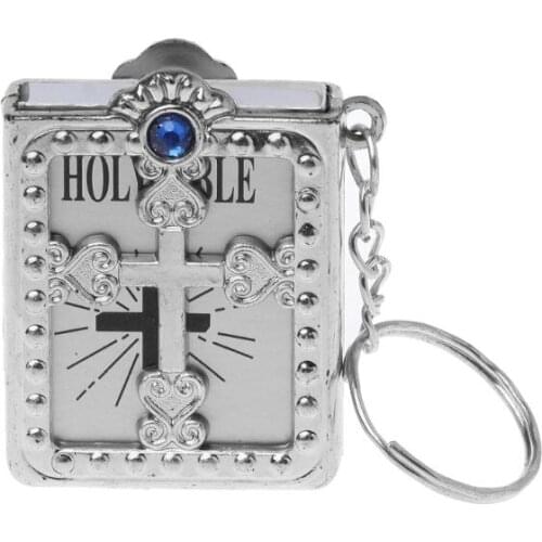 Mini English HOLY BIBLE Keychain Religious Christian Jesus Cross Keyrings Gift