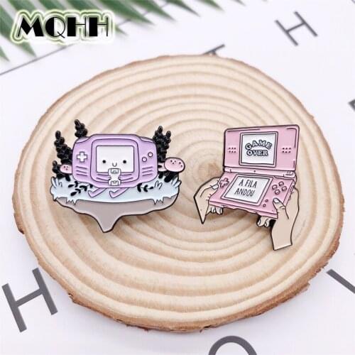 Cartoon Fun Game Player Handle Game Over Pink Enamel Brooch Alloy Badge Denim Clothes Bag Pin Sweet Cute Woman Jewelry Gift