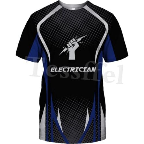 Tessffel Mens Fashion Electrician Worker T-Shirt Lineman Summer 3dPrint Tshirts Harajuku Printed Tees Short Sleeve Top Style-12