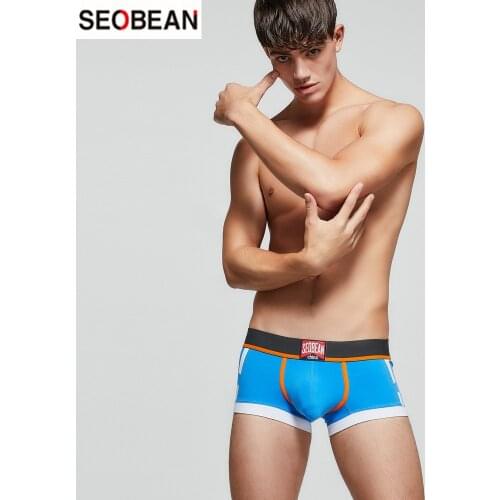 SEOBEAN Mens Underwear Fashion Patchwork 8-Color Cotton Breathable U-pouch Bag Push Up Large Boxers