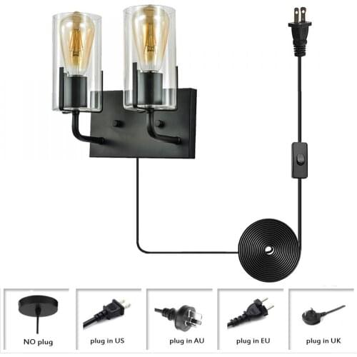 2 Light Plug In Wall Sconces, Oil Rubbed Black Vanity Wall Light, Wall Lighting with Clear Glass Shade, Industrial Wall Lamp
