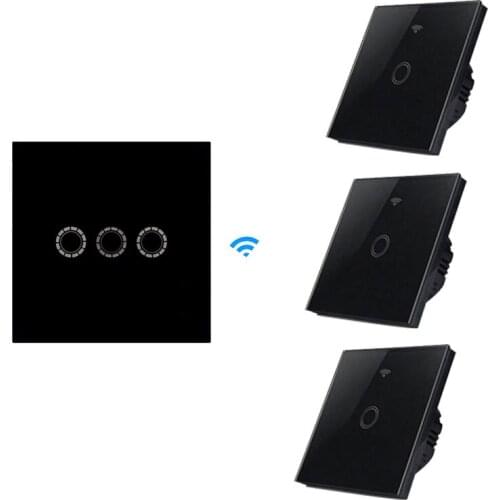 European standard wall lamp 433MHz remote wireless touch switch, 1GANG 2way, touch control glass panel, 110~250V, remote control