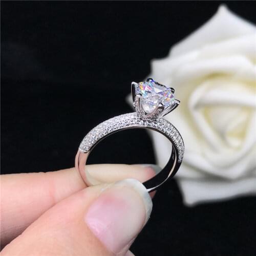 Solid 14K White Gold 2CT Test Natural Moissanite Diamond Engagement Ring Original Gold Bridal Jewelry D Color VVS1 Brilliant
