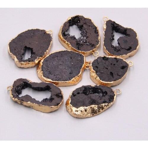 Natural black crystal quartz charm druzy pendants necklace Accessories agates druzy for Jewelry making necklace handmade women