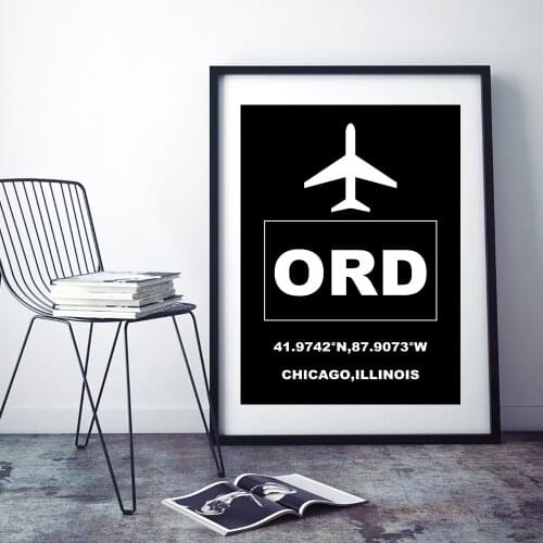 ORD O'Hare Chicago International Airport Aviation Poster Art Poster Art Print Wall Canvas Painting Wall Art for Living Room