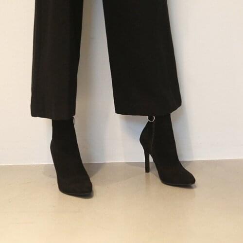 Autumn Winter Womens High Heels Ankle Boots 6CM/8CM Fashion Sexy Woman Shoes Pointed Stiletto Black Size33-42 Black Brown