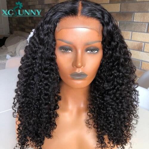 Kinky Curly Closure Wig Short Human Hair Bob Lace Front Wigs Pre Plucked 180 Density Remy Brazilian Hair For Women xcsunny