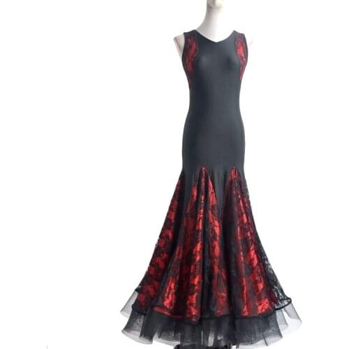 Modern dance ballroom dance pendulum flare hem sleeveless organza hem dress W15040