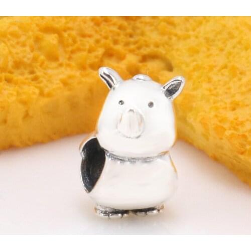 DoDoFly Authentic 925 Silver Small rhinoceros fashion animal rhino beads Fit Original charms Bracelet Necklace Pendant