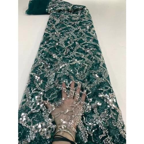 Luxury Pink Beaded Lace Fabric High Quality African Lace Fabric Handmade Beads Lace Fabric for Bridal Material French Net Lace