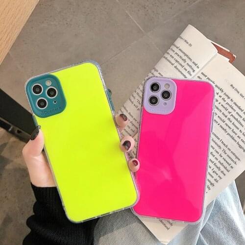 Luxury Yellow Fluorescent Glitter Phone Case for IPhone 11 11Pro XR XS Max 7 8 Plus SE2020 Clear Shockproof Tpu Back Cover Cases