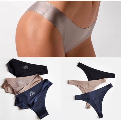 Sexy Womens Silk Thongs Underwear Seamless G-String Low Rise Soild Fashion Female Panty Comfort Breathable Lady Lingerie T-Back