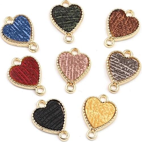Heart PU Connectors Stripe Connectors Zinc Based Gold Color 17* 12mm For DIY Jewelry Making Finding Accessories, 10 PCs