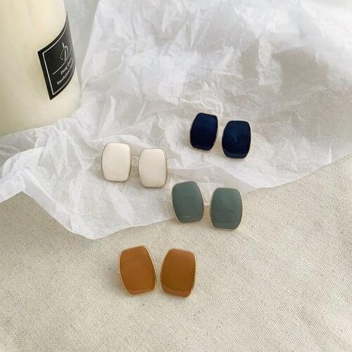 New Fashion Drop Glaze Geometric Stud Earrings for Women Simple Elegant Square Enamel Female Earrings Jewelry Girl Gifts
