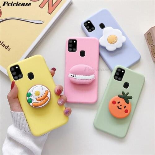 3D Cute Cartoon Stand Silicone Case For Samsung Galaxy A21S Phone Holder Cover for Samsung A21S A217F A 21S A21 S 6.5"Back Bags