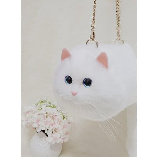 Super hot selling handwork simulation white persian cat bag creative trend handwork handbags shoulder bagfor women gift