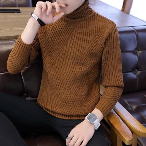 Men Turtleneck Irregular Stripe Sweaters Slim Fit Pullover Sueter Hombre Knitwear Pull White Winter Thick Warm Sweater