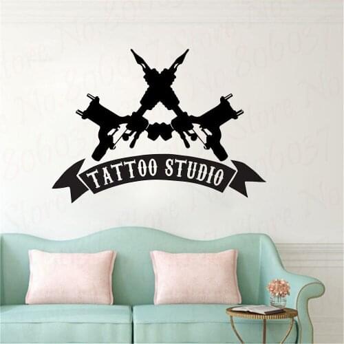 Tattoo Studio Sign Logo Wall Decals Business Shop Wall Window Door Sticker Tattoo Machine Wall Murals Vinyl Poster WL1085