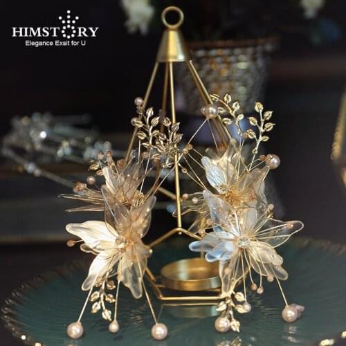 HIMSTORY Chinese Style Gold Flower Hairpin Women Hair Accessories Floral Wedding Hair Jewelry Headpieces Accessories