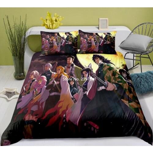 Japanese Comic Book Demon Slayer Student Dormitory Decoration Childrens Bedding Quilt Cover Pillowcase Suitable for Boys