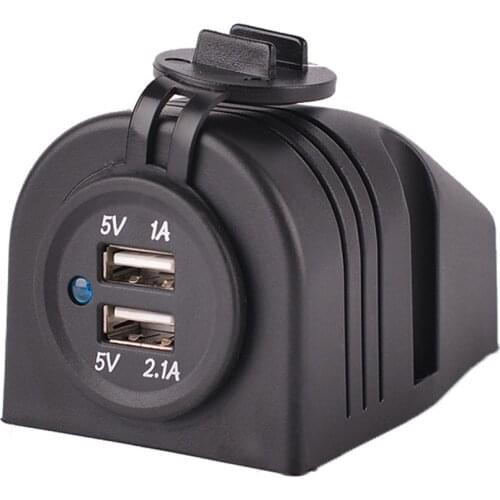 Charger Dual USB Black Surface Mount 12V Portable Plug Power Durable Adapter Universal Car Socket Accessory Waterproof