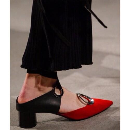 Sestito Lady Sexy Round Heels Dress Runway Shoes Woman Pointed Toe Lace-up Ankle Strap Sandals Girls Cut-outs Mixed Color Shoes