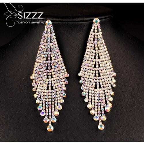 SIZZZ New Silver Color Rhinestone Crystal Long Tassel Earrings for Women Bridal Drop Dangling Earrings Brincos Wedding Jewelry