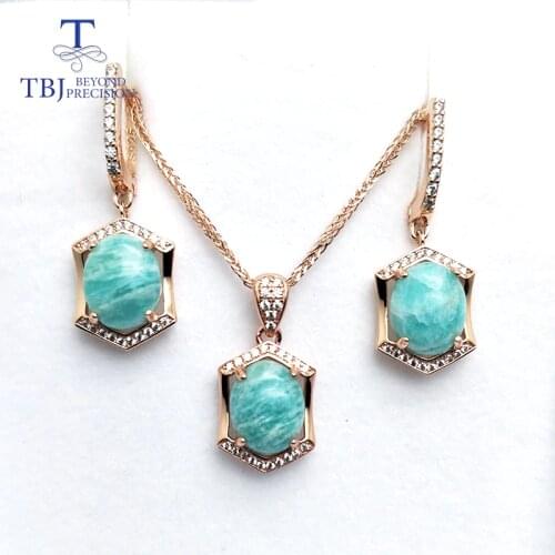TBJ,jewelry set with natural amazonite pendant earring 925 sterling silver rose gold for women daily wear