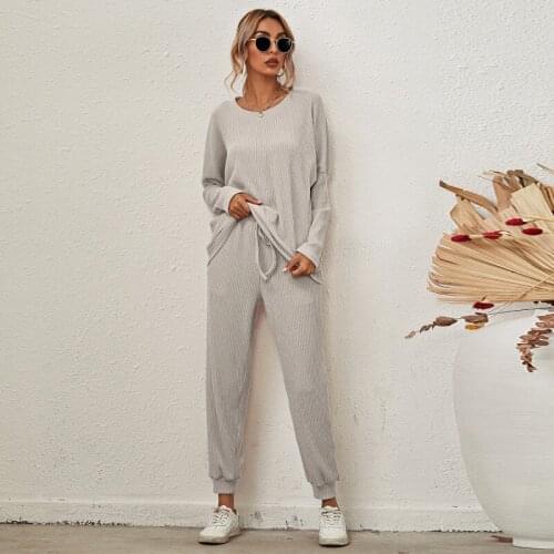 Casual Trouser Suit Women Outfit Long-Sleeved Top + Casual Pants 2-Piece Set 2021 Autumn Winter New European American Pajamas