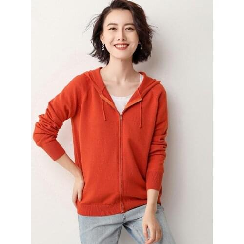 New Arrival Zipper Coat High Quality Spring Autumn Winter Women Knitted Sweater Hooded Casual Loose Warm Cardigan Solid Female