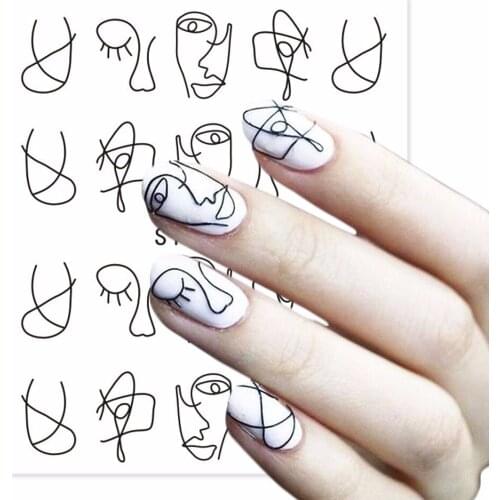 1 Sheet Abstract Image Nail Art Paper Decoration Nail Water Sticker Cartoon Animal Transfer Stickers DIY Black Manicure Style