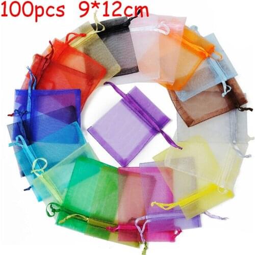 100pcs 9x12cm 10x15cm Organza Bags Christmas Halloween Wedding Party Gift Bags Baby Shower Boy chocolate cupcake transparent bag