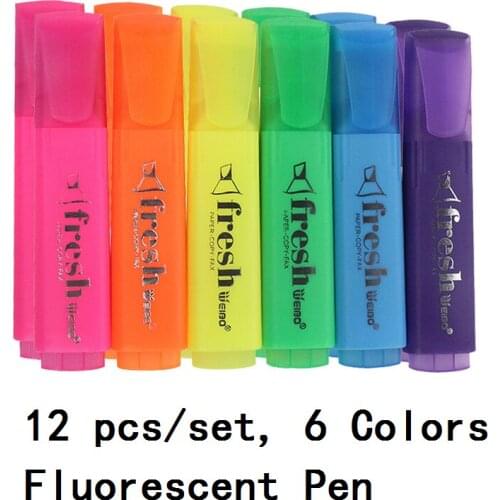 12pcs/set highlighter single tip 6 Color Marker fluorscent Pen Resaltador marcador note Pen Stationery Office school supplies
