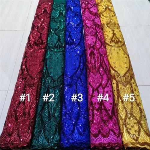 Green High Quality Sequence Lace Fabrics Royal Blue African Tulle Mesh Lace for Women Dress Nigerian Lace Fabrics with Sequins