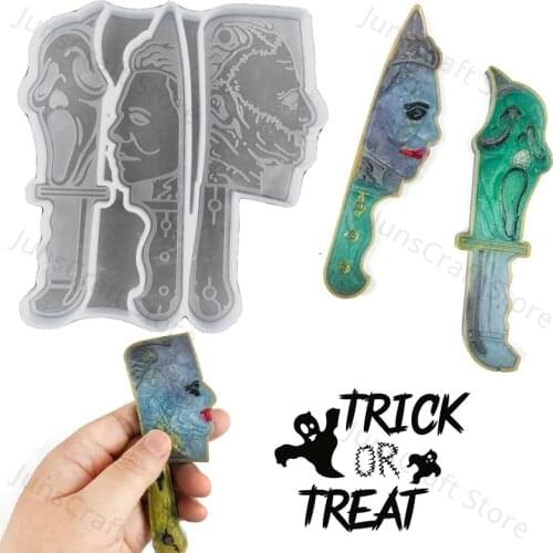 3 In 1 Horror Scream Knife Resin Mold for Halloween Decoration DIY Epoxy Dagger Shape Silicone Mould