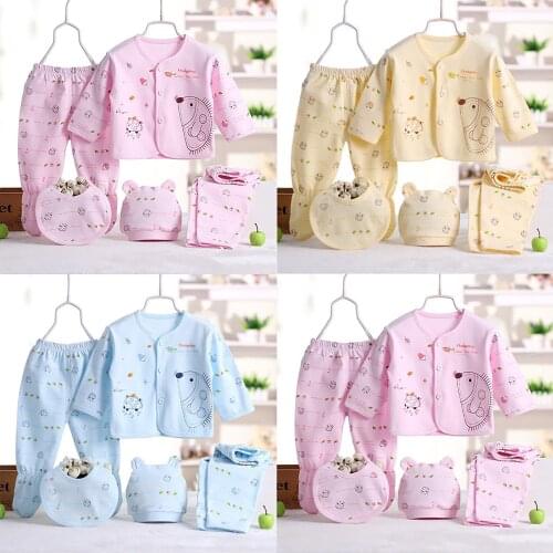 5PCS Set Newborn Boy Girl Baby Clothes Set Cartoon Hedgehog Print Suits Long Sleeve Tops Pants Hat Bib kids outfits Newborn Gift