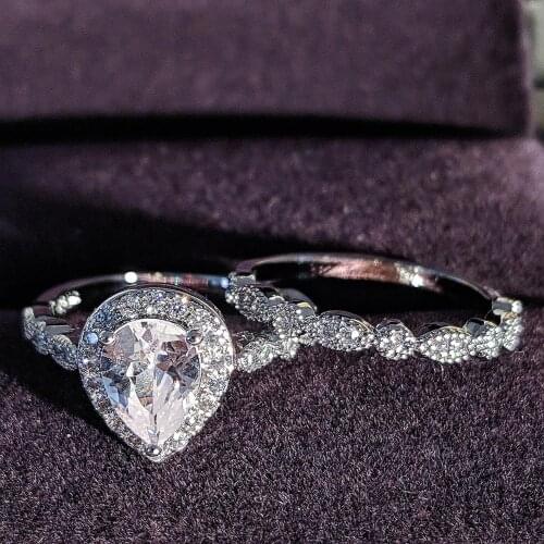 925 sterling silver Pear shaped marquise cut zircon wedding Ring set for Women female anniversary gift fashion jewelry R5014