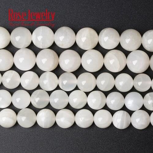 Free Shipping AAA Quality Natural White Moon Stone Round Beads 15" Strand 6 8 10 MM Pick Size For Jewelry Making Bracelet DIY