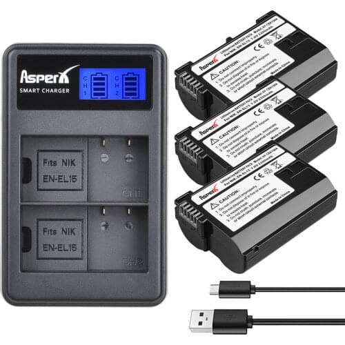 3Pcs EN-EL15 EN EL15 ENEL15 EL15A Batteries + LCD Dual USB Charger for Nikon D600 D600E D610 D800 D800E D810 D7000 D7100 d750 V1