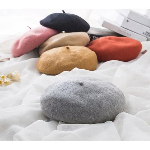 1pc Explosion Women Girls Beret French Artist Warm Wool Winter Beanie Hat Retro Vintage Plain Beret Solid Color Elegant Ladies